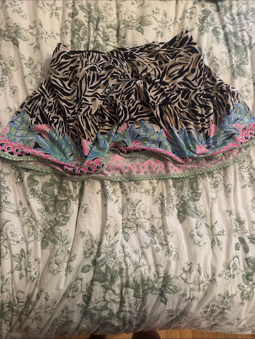 Floral Trim Animal-Print Mini Skirt - Black, Cream & Pink